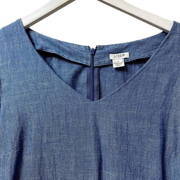 J. CREW Denim Dress Blue Chambray 3/4 Tie Sleeves Casual Western Mini - Picture 7 of 9